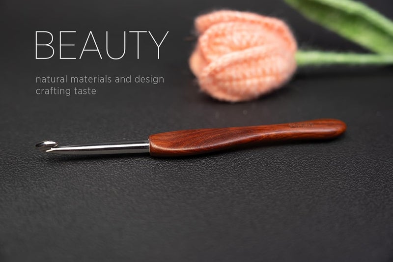 sevensun Mimosa 6.5mm Single Crochet Hook, Available in 0.6mm-6.5mm, Ergonomic Hand Polished Stainless Steel Inline Pointy Wood Handle Crochet Hook for Arthritic Hands, Mother's Day Gifts for Mom - Image 2